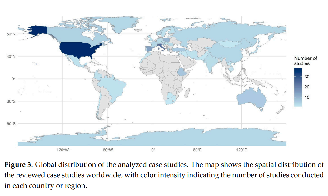 Global distribution of the analyzed case studies