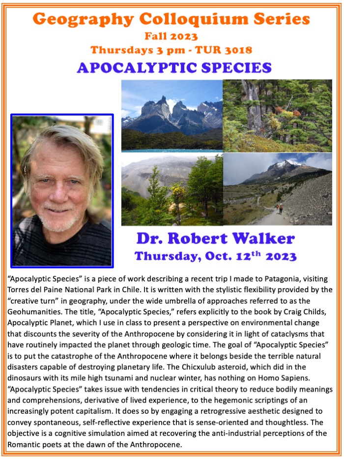 Poster advertising the colloquium from Dr. Bob Walker. All text is repeated on the webpage.