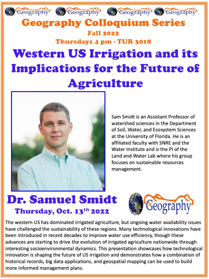 Poster for a colloquium presentation by Dr. Samuel Smidt. All text is repeated below.