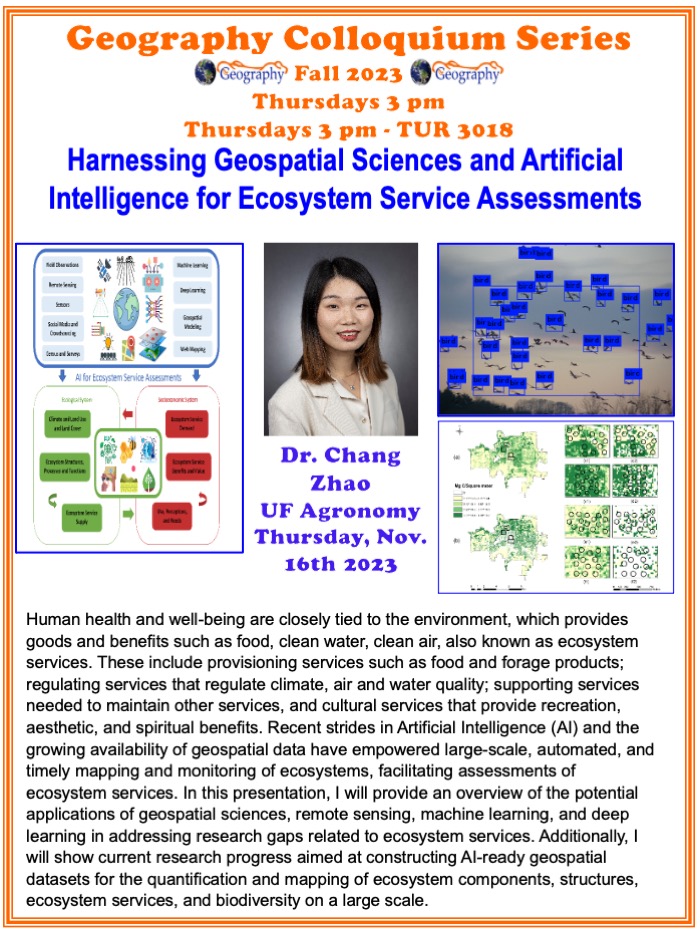 Poster advertising the 16 November colloquium with Doctor Chang Zhao. All text is repeated on the webpage.