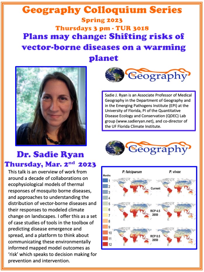 Poster advertising this week's colloquium with Doctor Sadie Ryan. All text is repeated on the webpage.