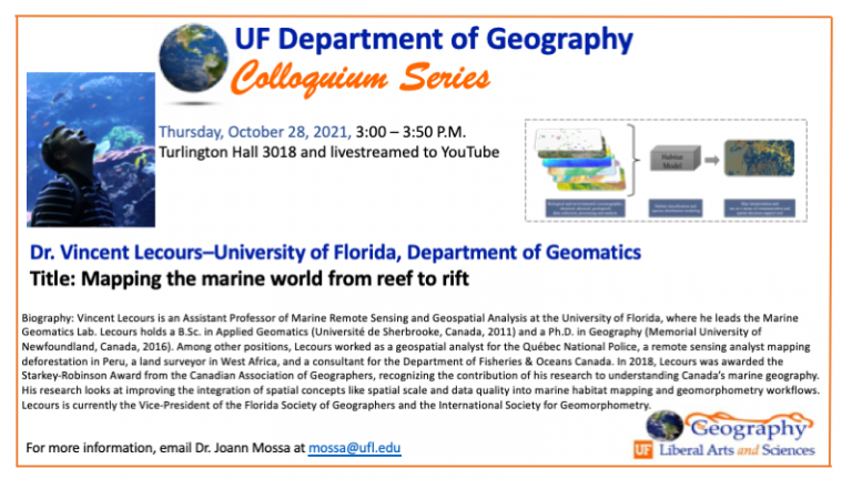 Dr. Vincent Lecours presents a colloquium talk on mapping the marine world from reef to rift.