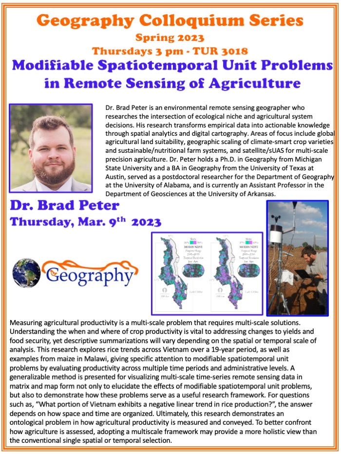 Poster advertising a colloquium talk by Brad Peter. All text is repeated on the webpage.