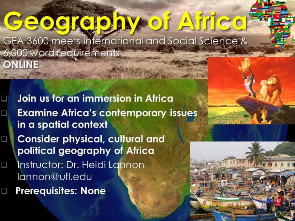 Gea3600 Geography of Africa Fall 2019 online Geography