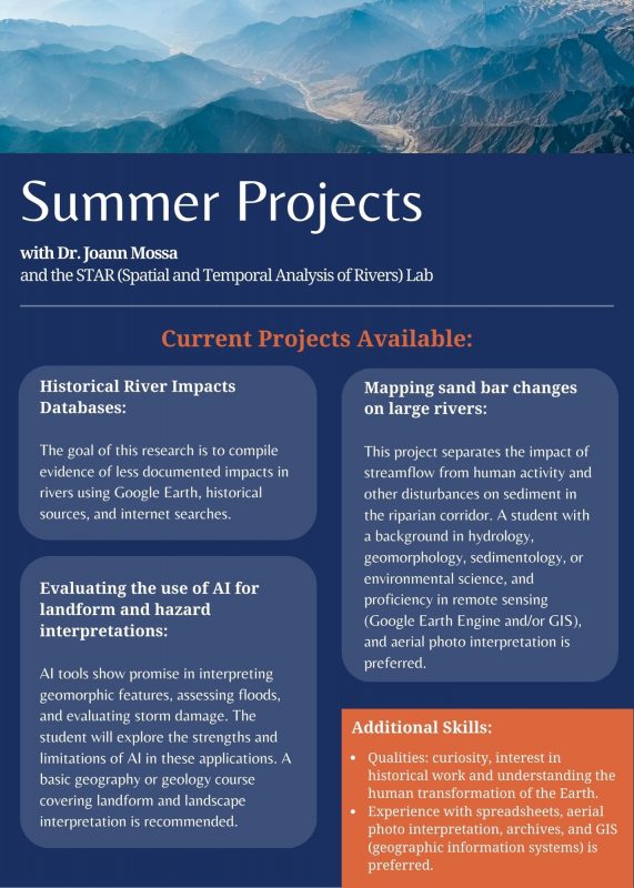 Summer 24' research projects with Dr. Joann Mossa