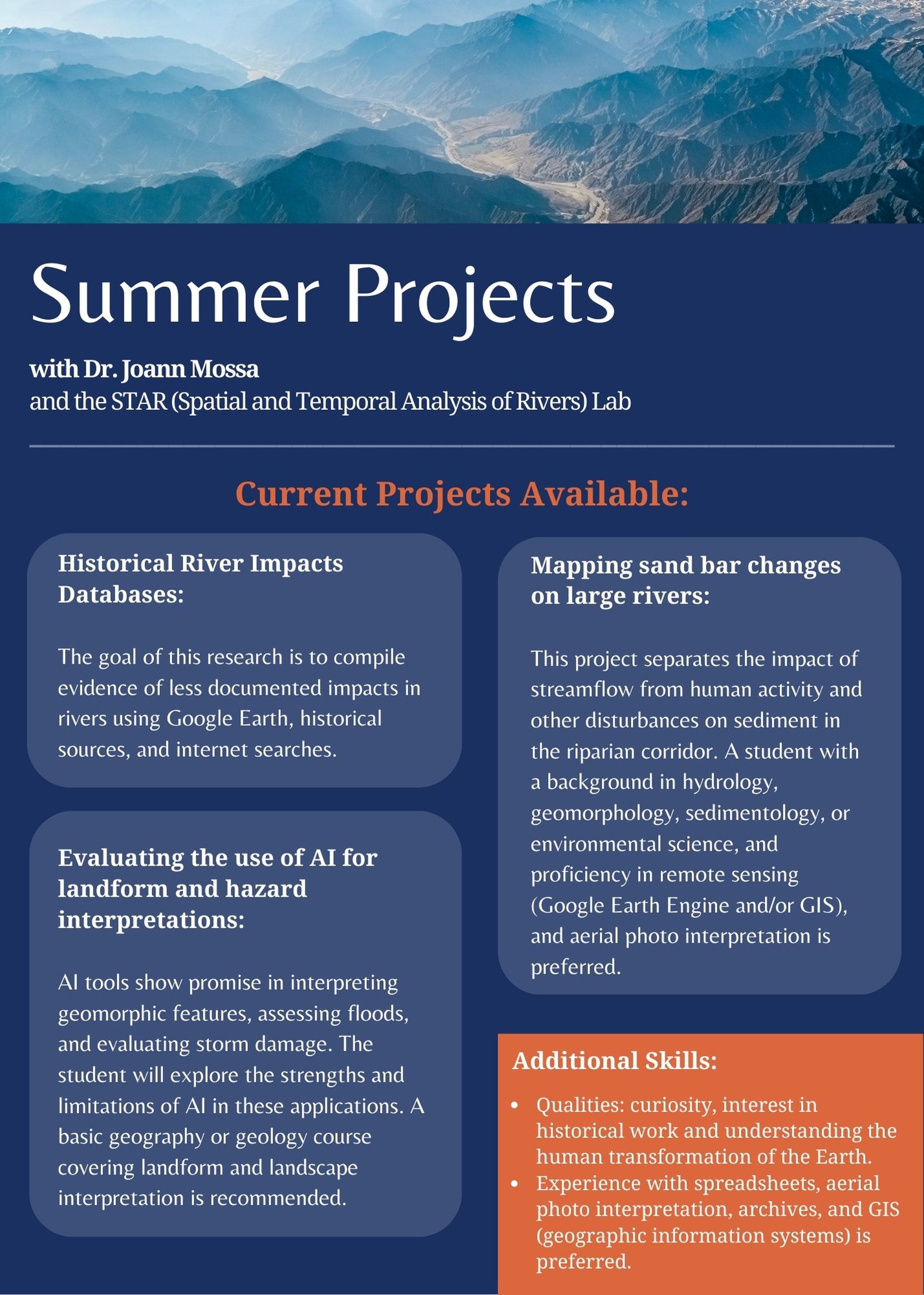 Summer 24' research projects with Dr. Joann Mossa