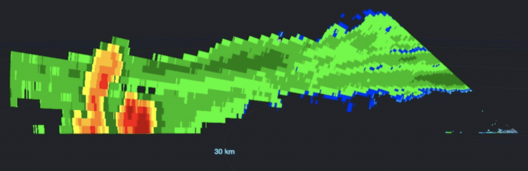 Radar data showing a vertical cross section through a storm