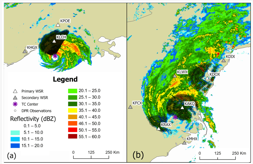 Comparing Reflectivity from Space-Based and Ground-Based Radars During Detection of Rainbands in Two Tropical Cyclones