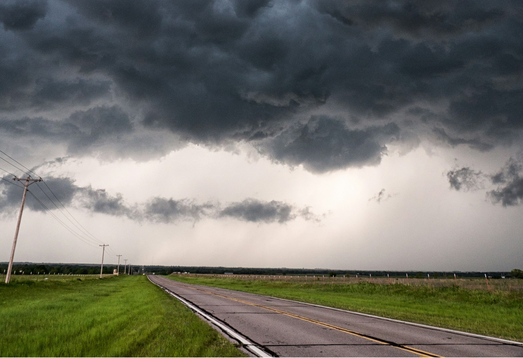 Boiling sky over Oklahoma as a severe thunderstorm moves overhead